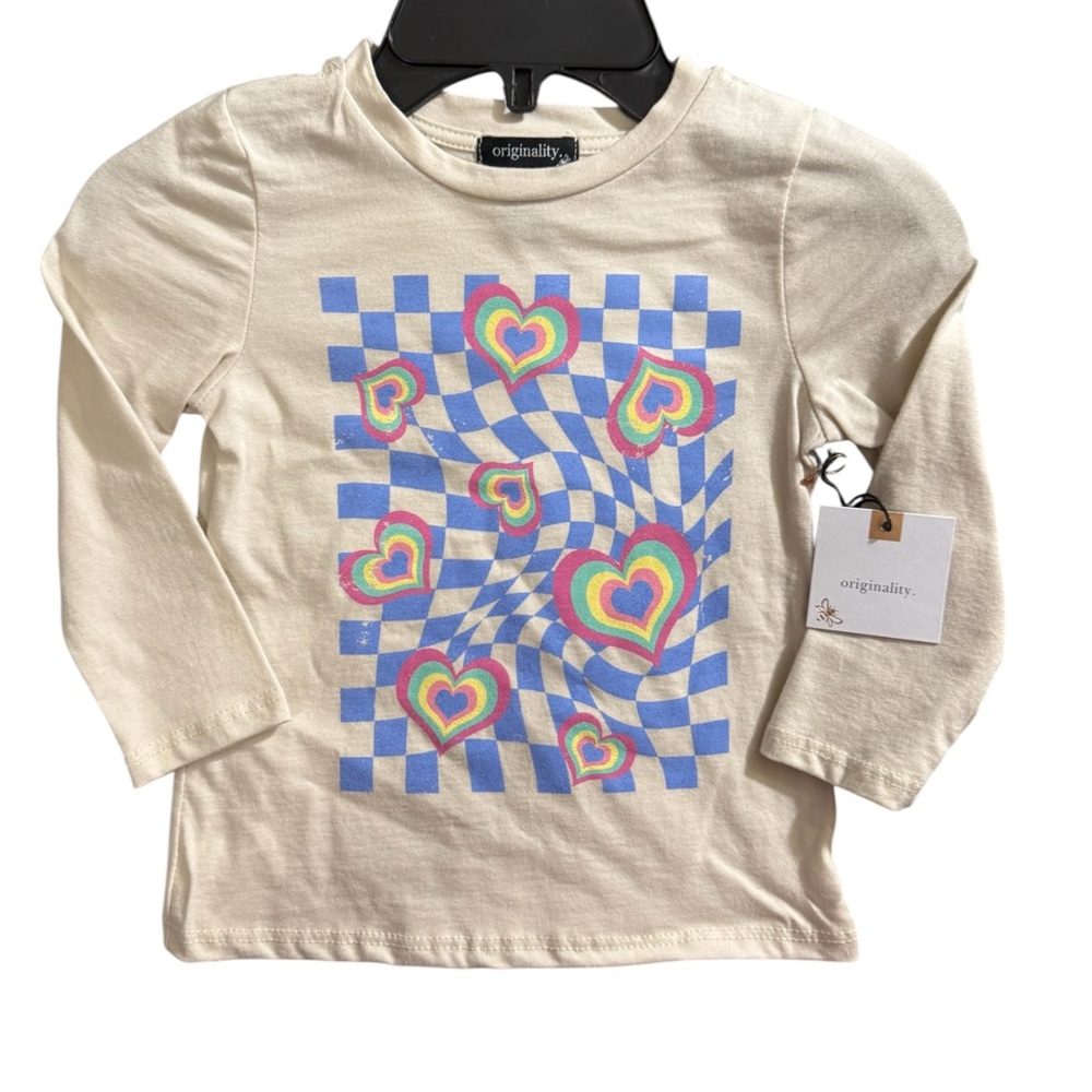 Originality Kids Cream Long Sleeve Tee with Colorful Heart Design